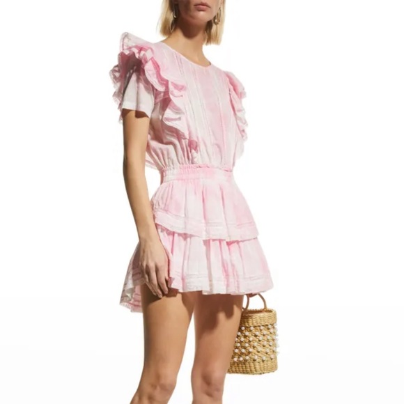 NWT LoveShackFancy Natasha Dotted Ruffle Mini Dress Size M - Picture 2 of 10